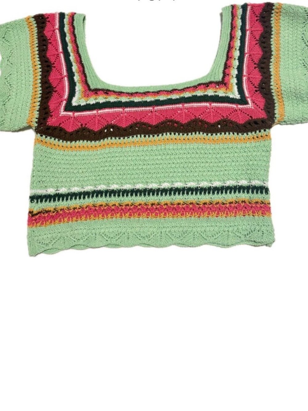 POL Mint Green Crochet Top Open Knit Boho Summer Top Medium